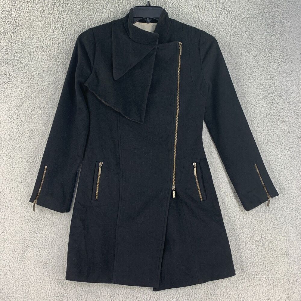 Mike Gonzalez Womens Coat Jacket Wool Blend Silk Lining Small Black